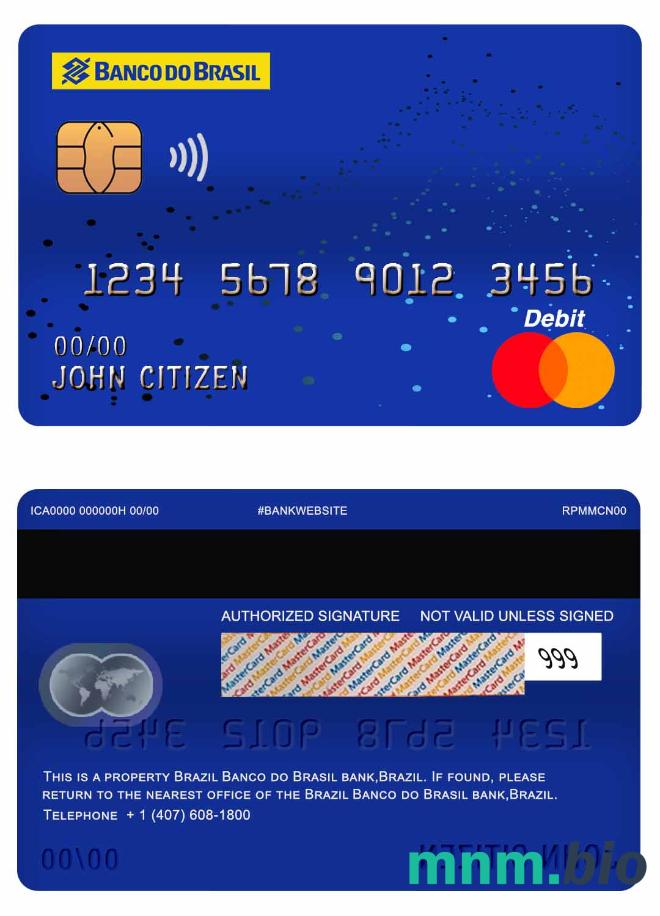 Brazil Banco do Brasil bank master debet karta przykład w formacie PSD